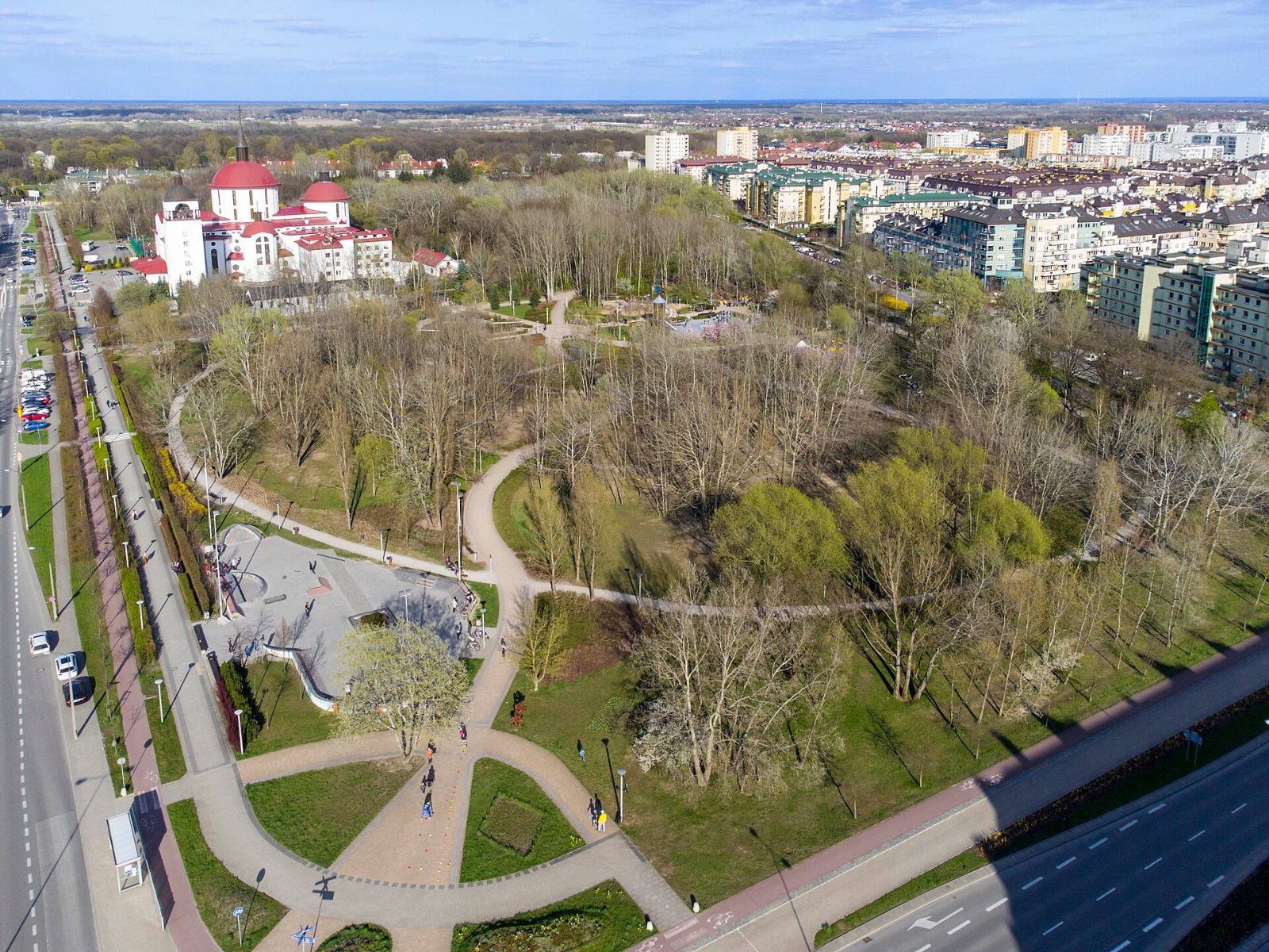 Park przy Bażantarni na Ursynowie z lotu ptaka