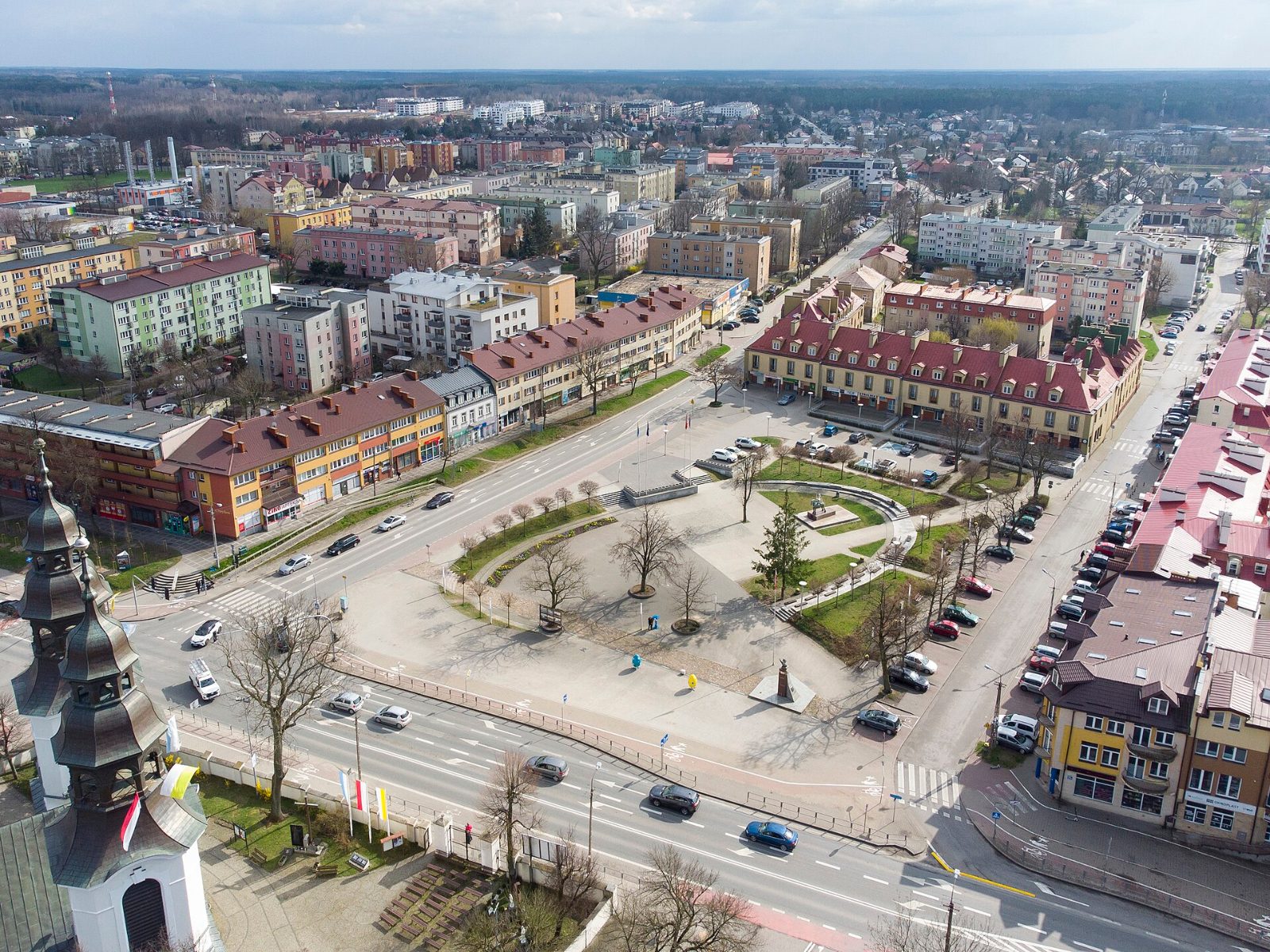 Stary Rynek w Mińsku Mazowieckim z lotu ptaka